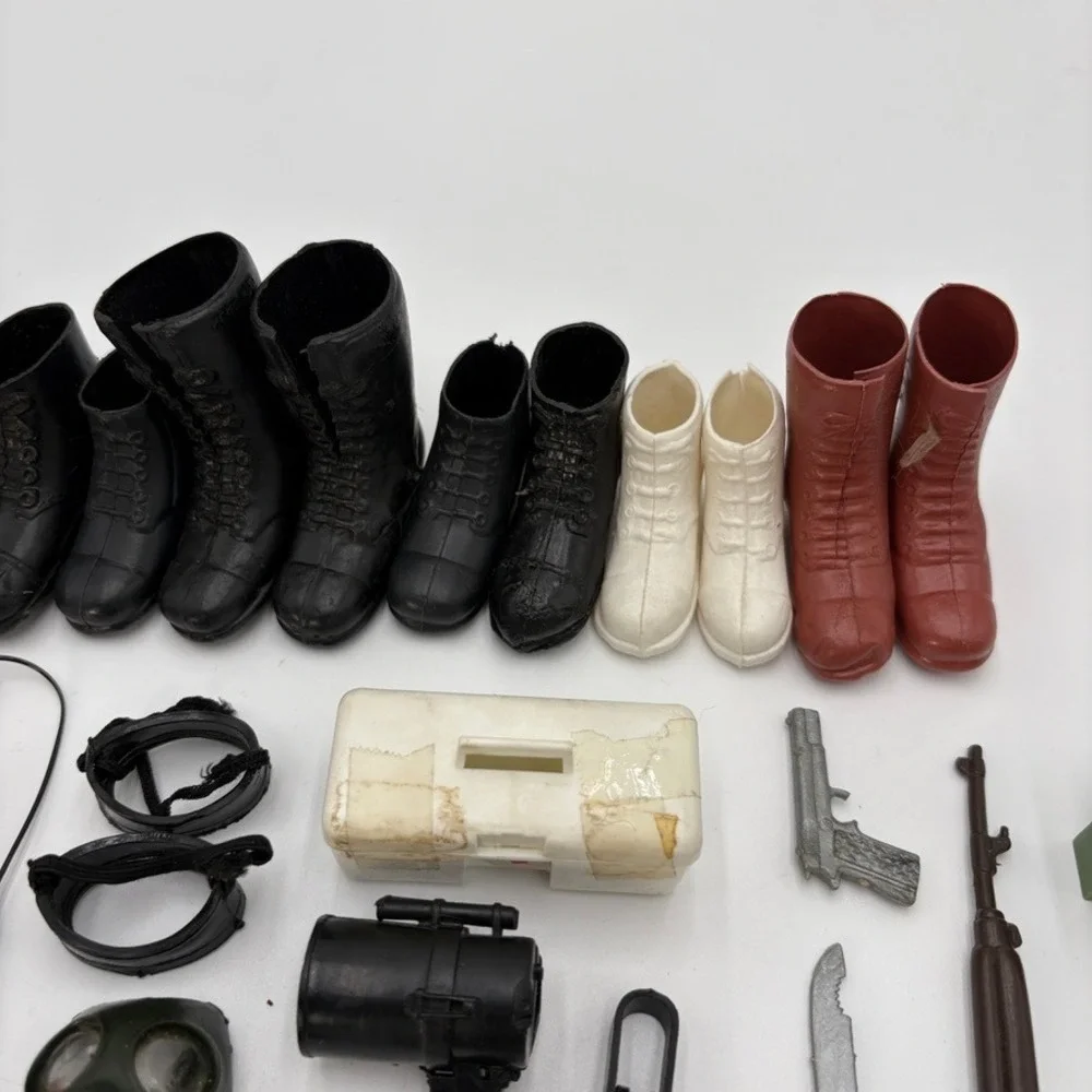 Vintage 1970s GI Joe Accessories Lot Hats Boots Weapons Map Gas Mask Replacement